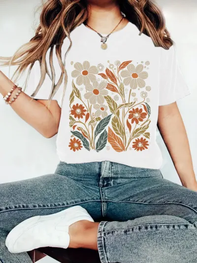 Women Casual Floral Print Short-Sleeve T-Shirt