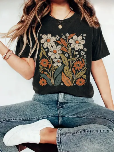 Women Casual Floral Print Short-Sleeve T-Shirt