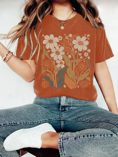 Women Casual Floral Print Short-Sleeve T-Shirt