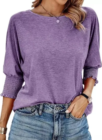 Women Casual Solid Color Long-Sleeve Loose T-Shirt