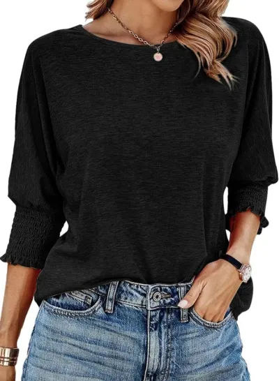 Women Casual Solid Color Long-Sleeve Loose T-Shirt