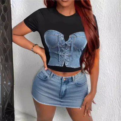 Women's Street Hipster Printed Short Sleeve T-Shirt