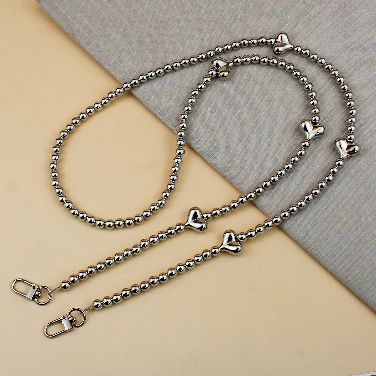 Fashion Silver Plated Beaded Heart Chain Bag Accessories