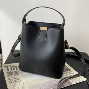 Fashion Solid Color Large Capacity PU Bucket Handbag