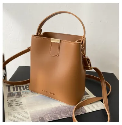 Fashion Solid Color Large Capacity PU Bucket Handbag