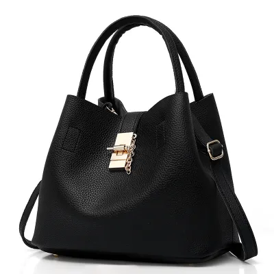 Fashion Solid Color PU Cylindrical Bucket Handbag with Three Shoulder Straps