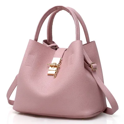 Fashion Solid Color PU Cylindrical Bucket Handbag with Three Shoulder Straps