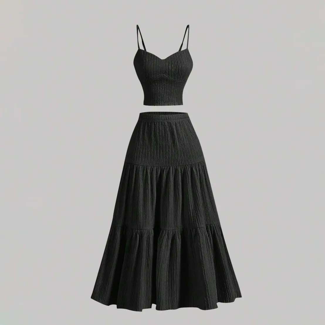 Women Casual Solid Color Camisole Top Loose Skirt Set