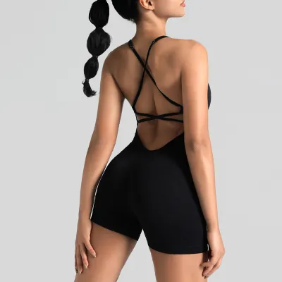 Women's Backless Quick-Dry Yoga Sports Romper - Nylon Blend