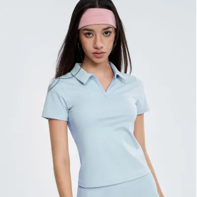 Women Casual Solid Color Double-Sided Nylon Lapel Short-Sleeve Quick-Drying Sports T-Shirt