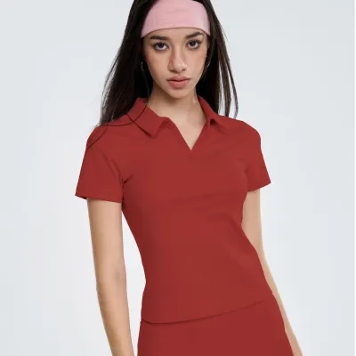 Women Casual Solid Color Double-Sided Nylon Lapel Short-Sleeve Quick-Drying Sports T-Shirt