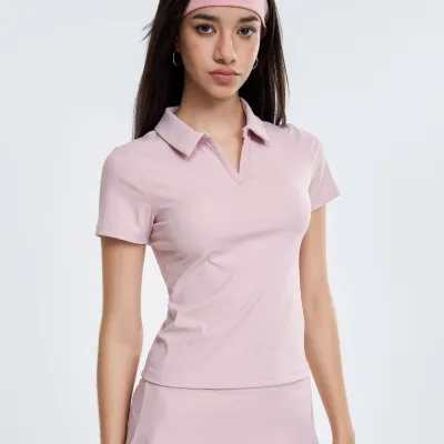 Women Casual Solid Color Double-Sided Nylon Lapel Short-Sleeve Quick-Drying Sports T-Shirt