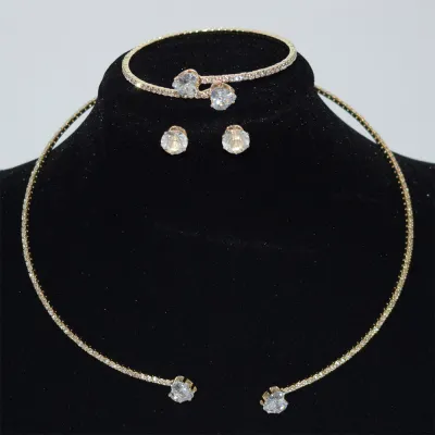 Women Fashion Simple Elegant Zircon Bracelet Earrings Necklace Three-Piece Set