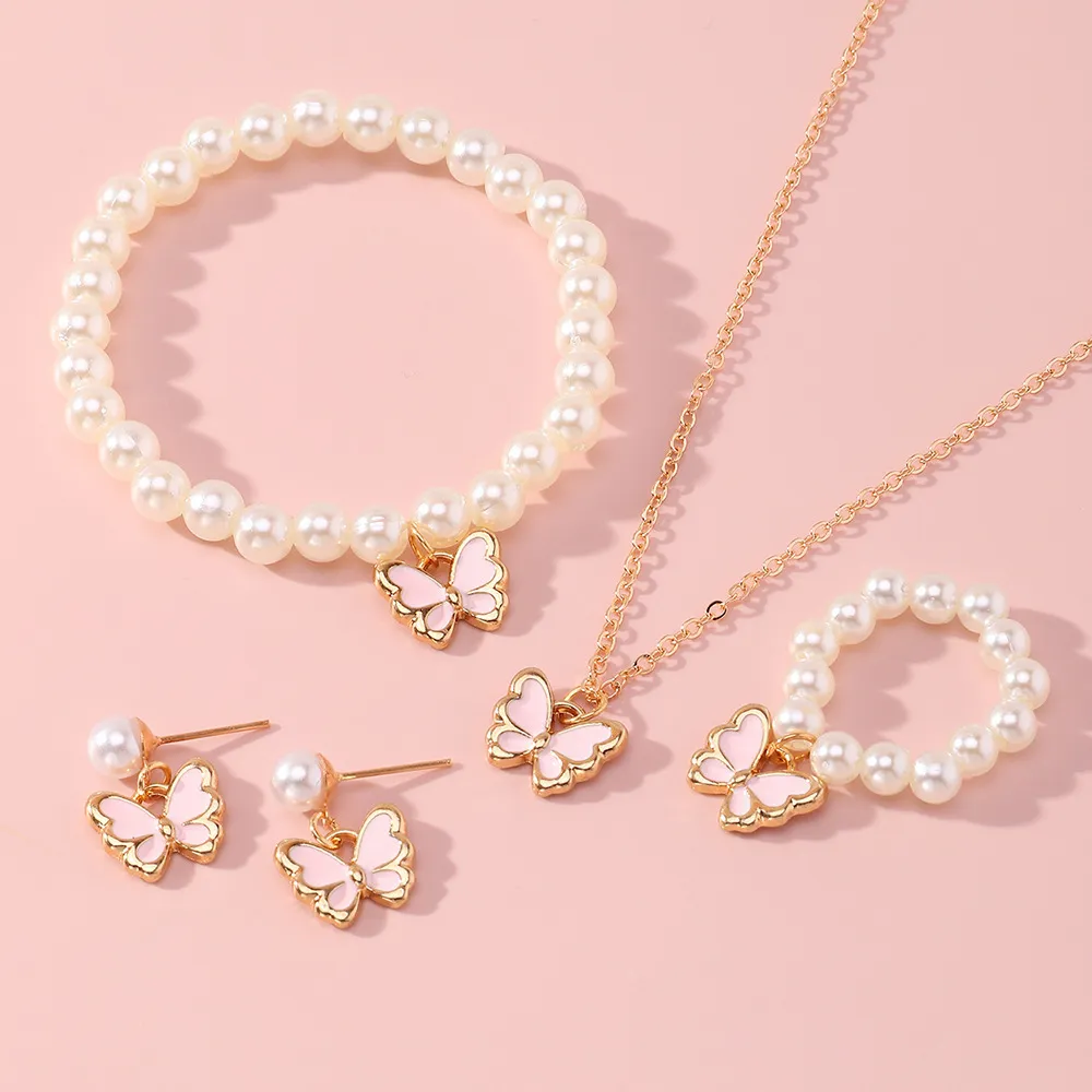 Women Elegant Bowknot Beads Necklace Bracelet Earring Set