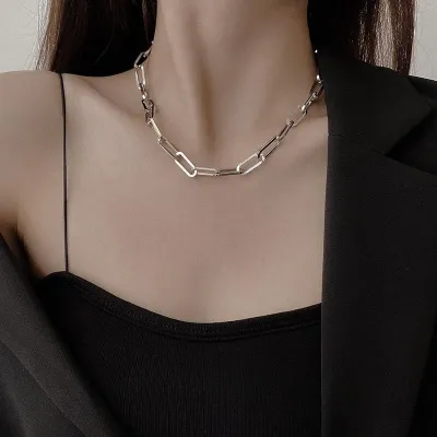 Women Fashion Simple Geometric Titanium Steel Bracelet Necklace Set