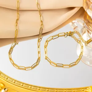 Women Fashion Simple Geometric Titanium Steel Bracelet Necklace Set
