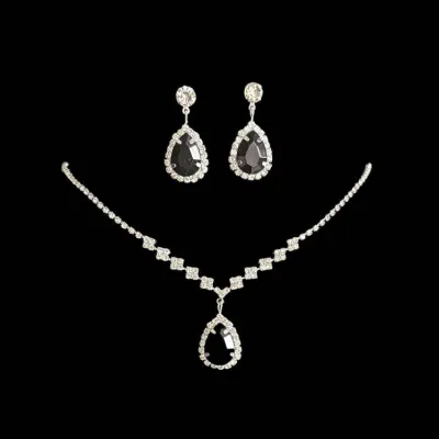 Women Fashion Rhinestone Drop Earrings and Necklace Two-Piece Set Light Luxury