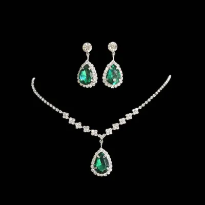 Women Fashion Rhinestone Drop Earrings and Necklace Two-Piece Set Light Luxury