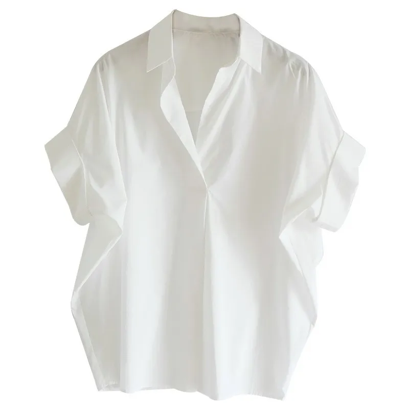 Women Casual Lapel Short-Sleeve Blouse in Polyester