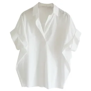 Women Casual Lapel Short-Sleeve Blouse in Polyester