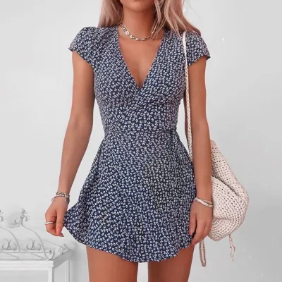 Summer Vacation Casual Women Tiny Flower Chiffon Dress
