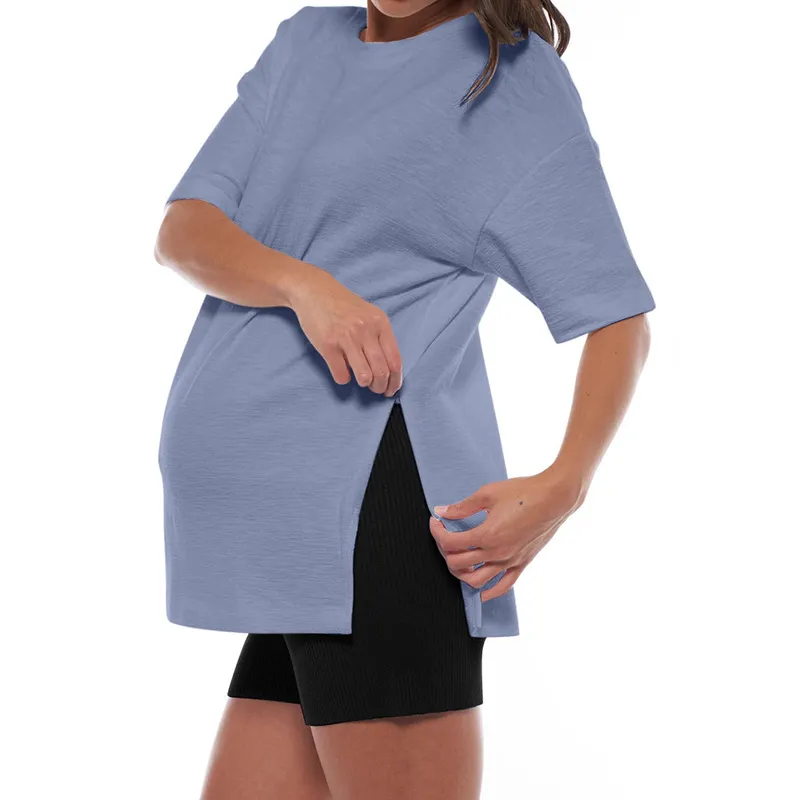Women Maternity Nursing T-Shirt with Zipper Short Sleeve