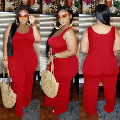 Women Plus Size Commuter Wind Jumpsuit Solid Color