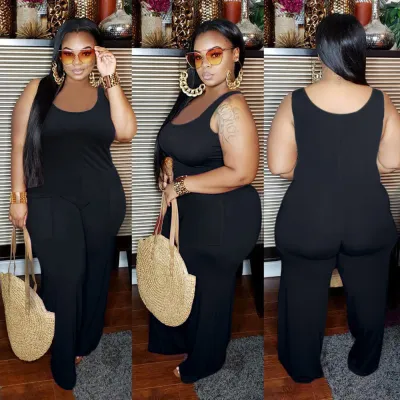 Women Plus Size Commuter Wind Jumpsuit Solid Color