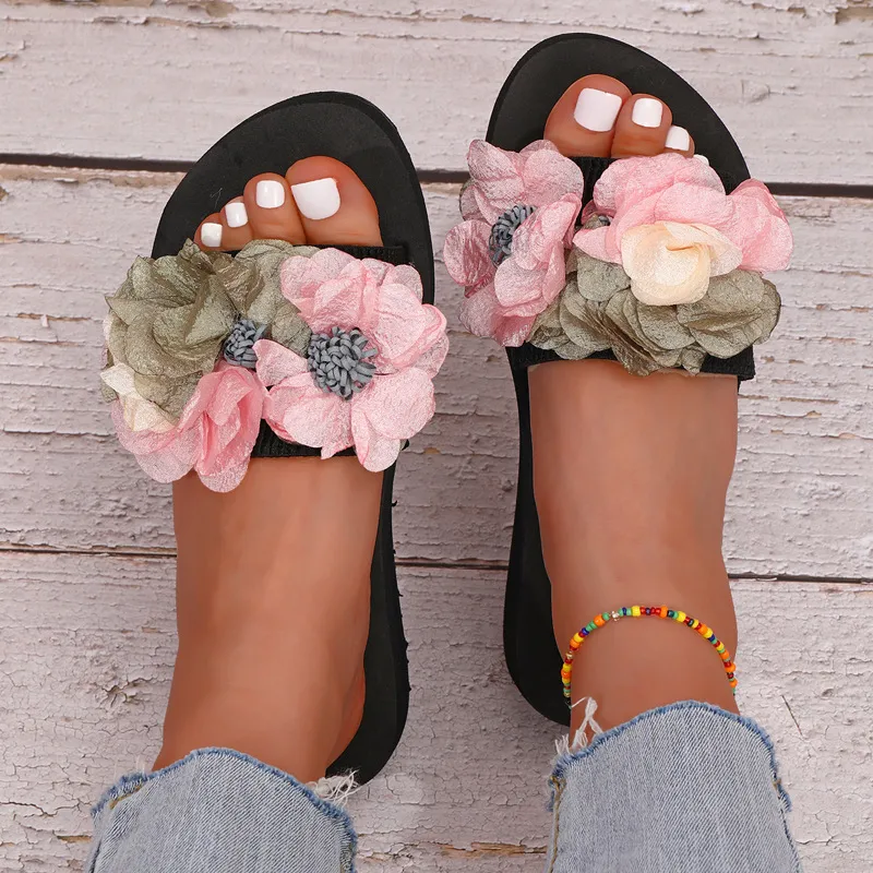 Beach Summer Floral Cotton Cloth Lightweight Plus Size Slippers