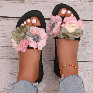 Beach Summer Floral Cotton Cloth Lightweight Plus Size Slippers