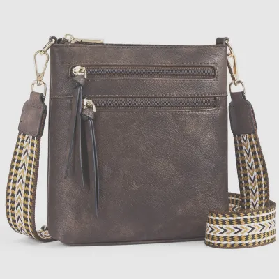 Women Multi-Zipper Pocket Vertical PU Leather Crossbody Bag
