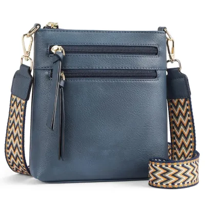 Women Multi-Zipper Pocket Vertical PU Leather Crossbody Bag