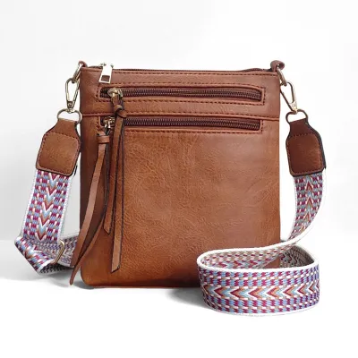 Women Multi-Zipper Pocket Vertical PU Leather Crossbody Bag