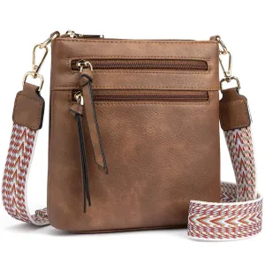 Women Multi-Zipper Pocket Vertical PU Leather Crossbody Bag