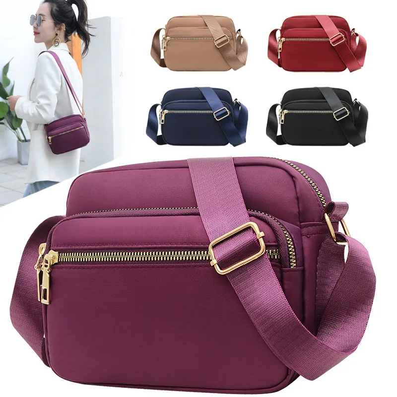 Women Casual Small Square Crossbody Bag Oxford Cloth Zipper Closure