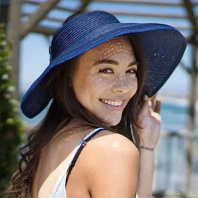 women fashion casual solid color Sunscreen Straw Hat