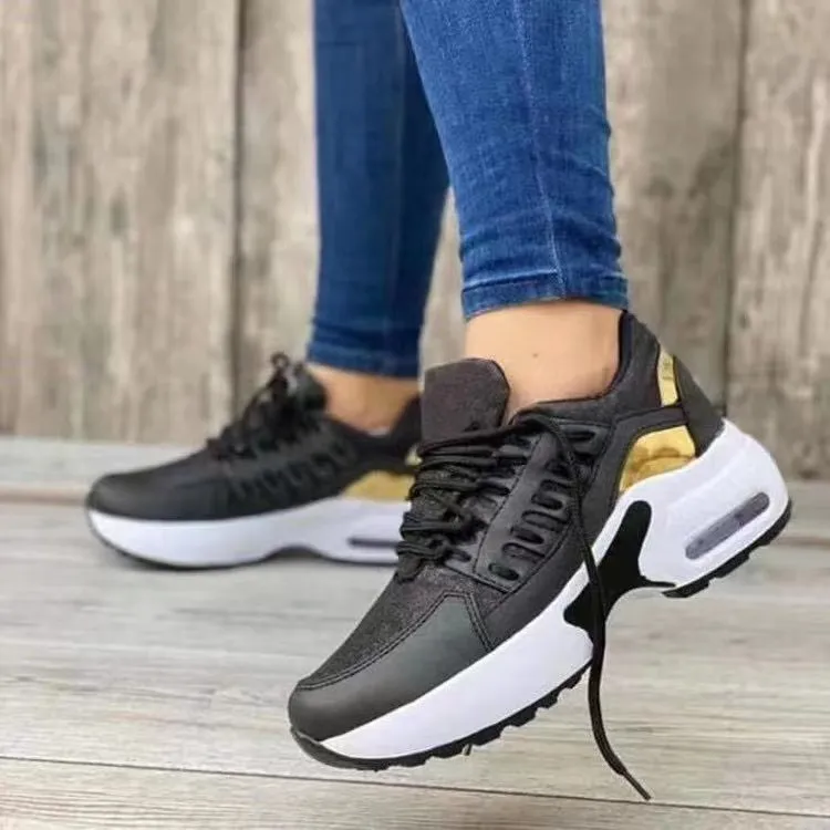 Women Fashion Casual Round-Toe Lace-Up Mesh Breathable Wedge Sneakers