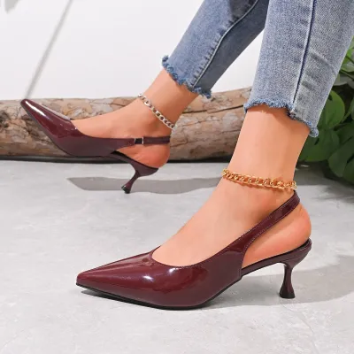 Women Fashion Sexy Solid Pointed-Toe High Heels PU Shoes