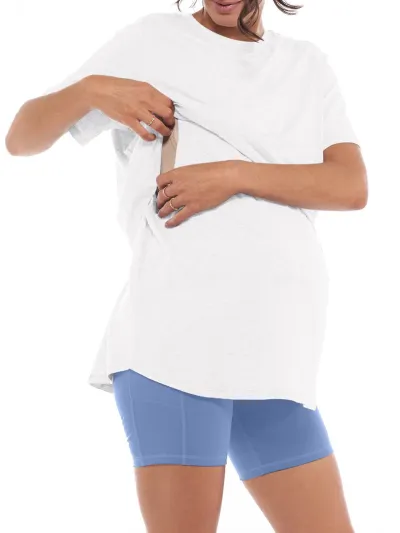 Women Maternity Short-Sleeved T-Shirt Loose Fit Polyester