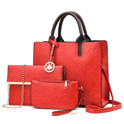 Women Large Capacity Three-Piece Tote PU Hand Bag with Zipper Closure