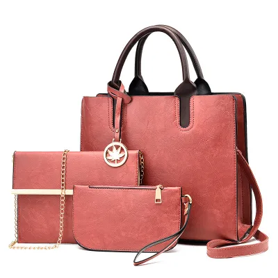 Women Large Capacity Three-Piece Tote PU Hand Bag with Zipper Closure