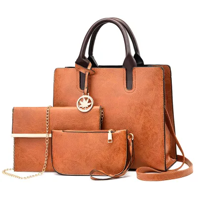 Women Large Capacity Three-Piece Tote PU Hand Bag with Zipper Closure