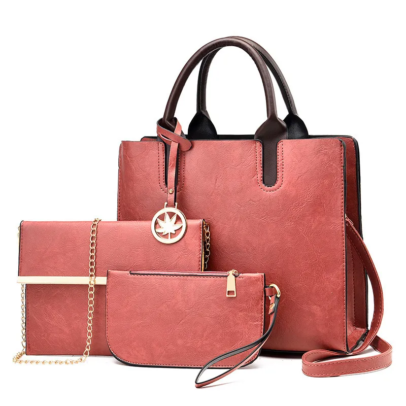Women Large Capacity Three-Piece Tote PU Hand Bag with Zipper Closure