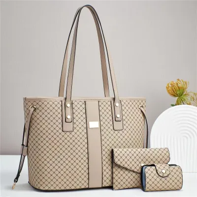 Spring Large Capacity Tote Set Business Commute PU Shoulder Bags with Zipper Closure
