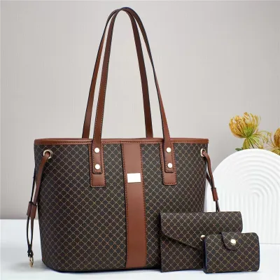Spring Large Capacity Tote Set Business Commute PU Shoulder Bags with Zipper Closure