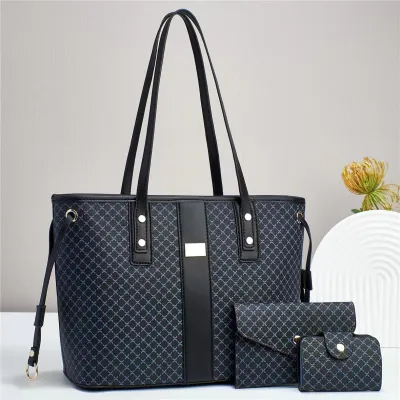 Spring Large Capacity Tote Set Business Commute PU Shoulder Bags with Zipper Closure