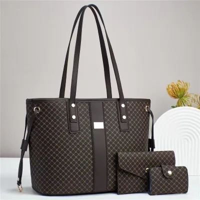 Spring Large Capacity Tote Set Business Commute PU Shoulder Bags with Zipper Closure