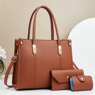 Large Capacity Women PU Tote Bag Three-Piece Set with Zipper Closure