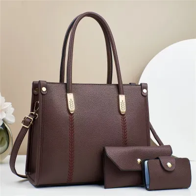 Large Capacity Women PU Tote Bag Three-Piece Set with Zipper Closure