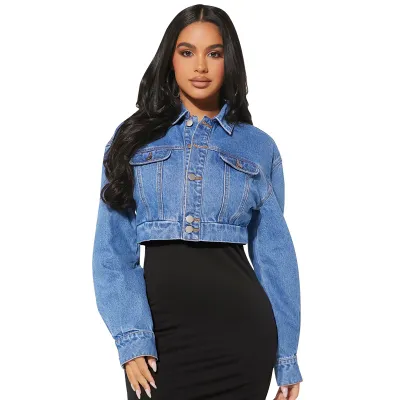Women Sweet Denim Jacket Long Sleeve Lapel
